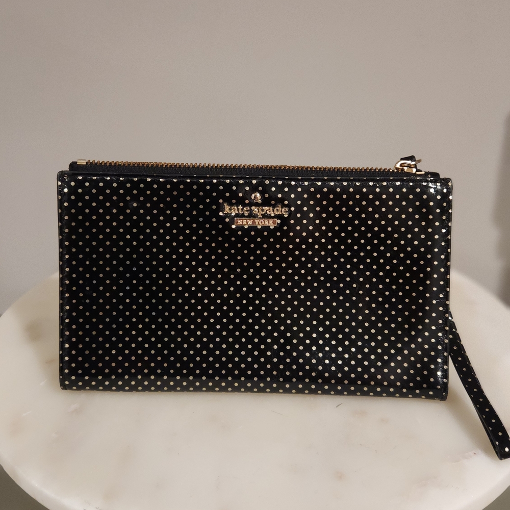 Kate Spade Black and Gold Polka Dot Wristlet